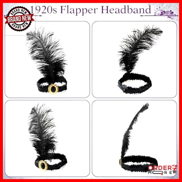 30 Pcs Feather Headbands 1920s Flapper Costume Accessory Hairpiece main image 3